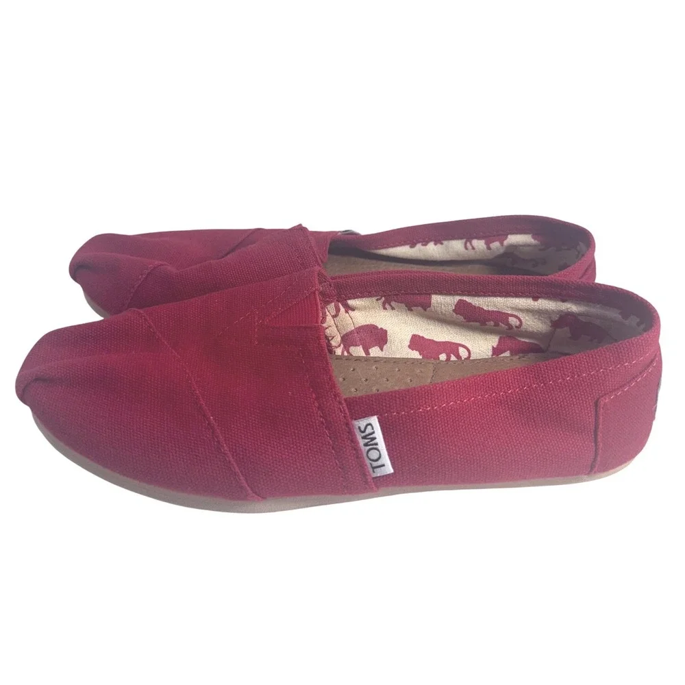 TOMS Womens Classic Alpargata Dark Red Canvas Slip On Flats Size 7 Animal Lining